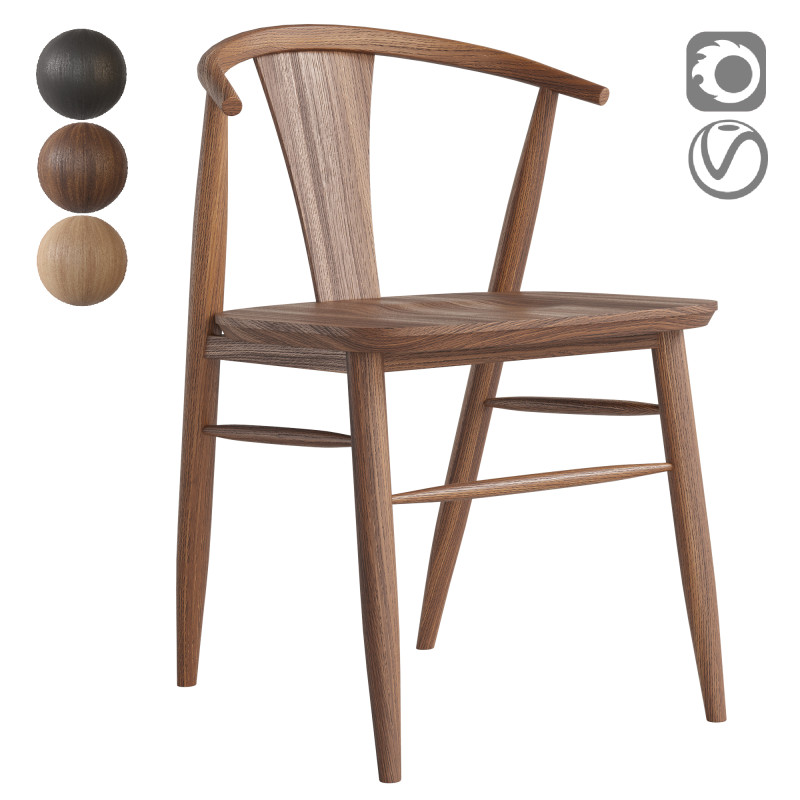 Fyn Natural Walnut Wood Dining Side Chair 3D Model .c4d .max .obj .3ds .fbx .stl .blend