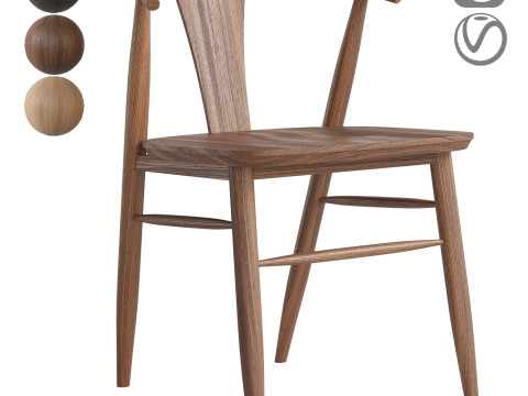 Fyn Natural Walnut Wood Dining Side Chair 3D Model
