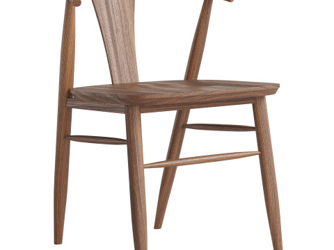 Fyn Natural Walnut Wood Dining Side Chair 3D Model