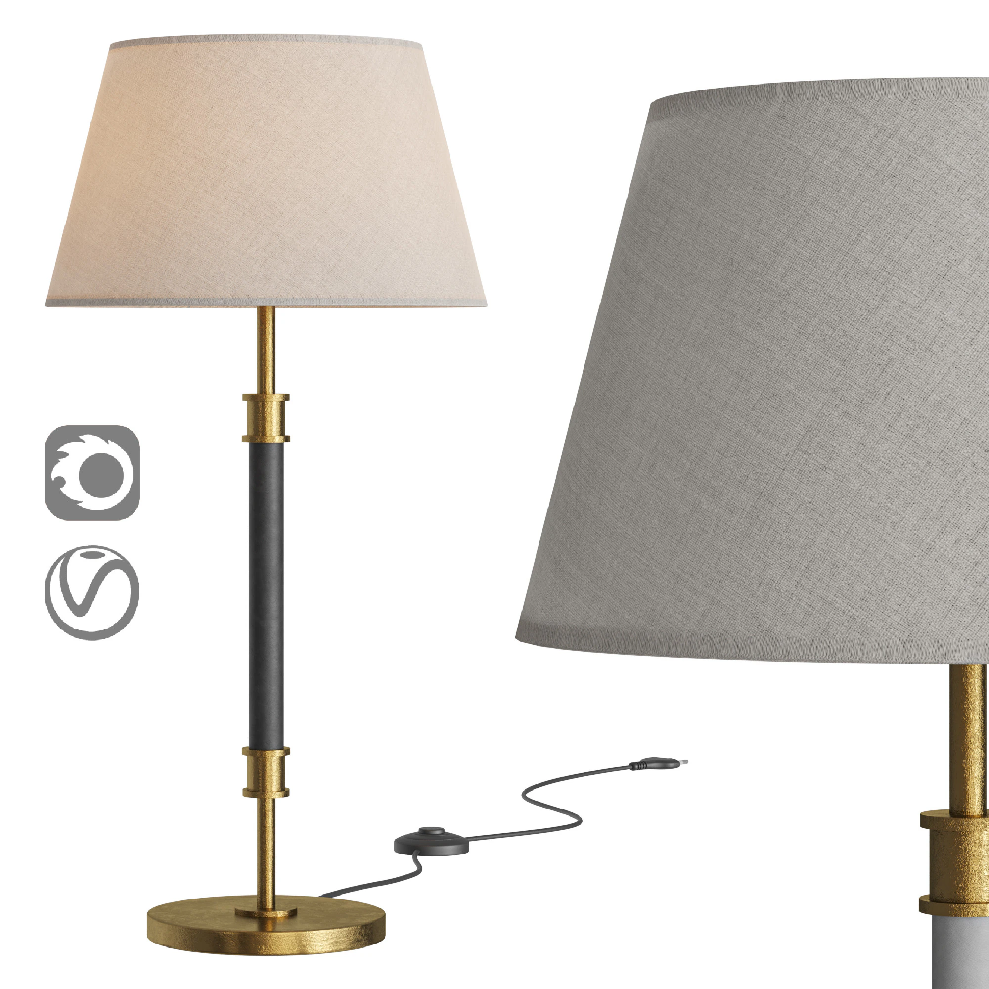 Viator Wrapped White Leather Table Lamp 3D Model .c4d .max .obj .3ds .fbx .stl .blend 