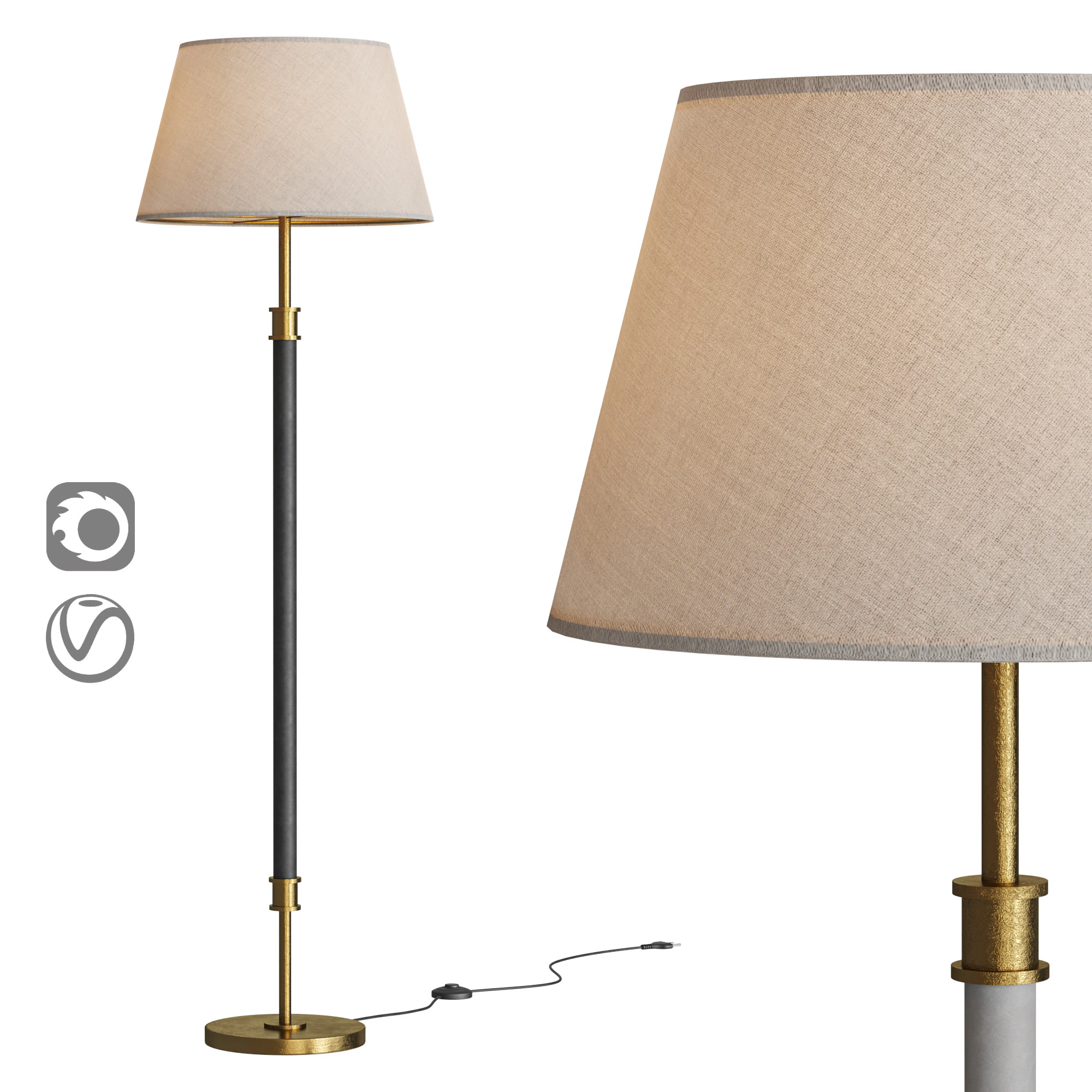 Viator Wrapped Black Leather Floor Lamp 3D Model .c4d .max .obj .3ds .fbx .stl .blend 