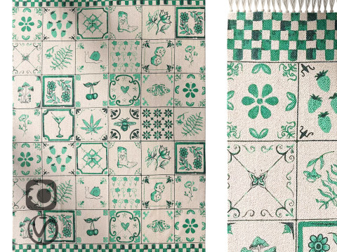 Mariana Tile Flatweave Printed Rug Modèle 3D