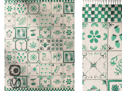 Tappeto stampato a tessitura piatta con piastrelle Mariana Modello 3D