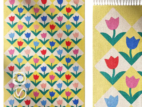 Alfombra con estampado de tulipanes Renee Modelo 3D