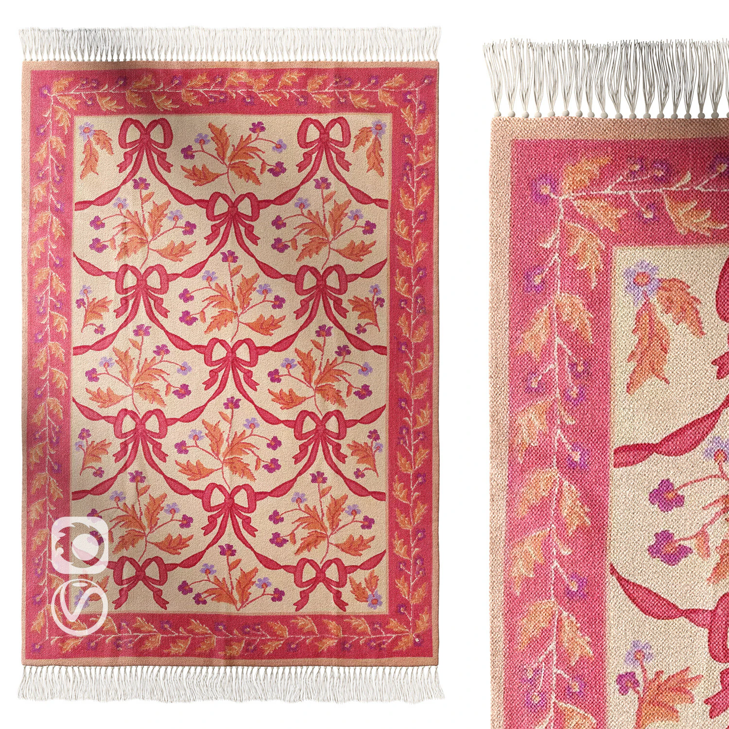 Bow Demask Screen Printed Rug 3D Model .c4d .max .obj .3ds .fbx .stl .blend