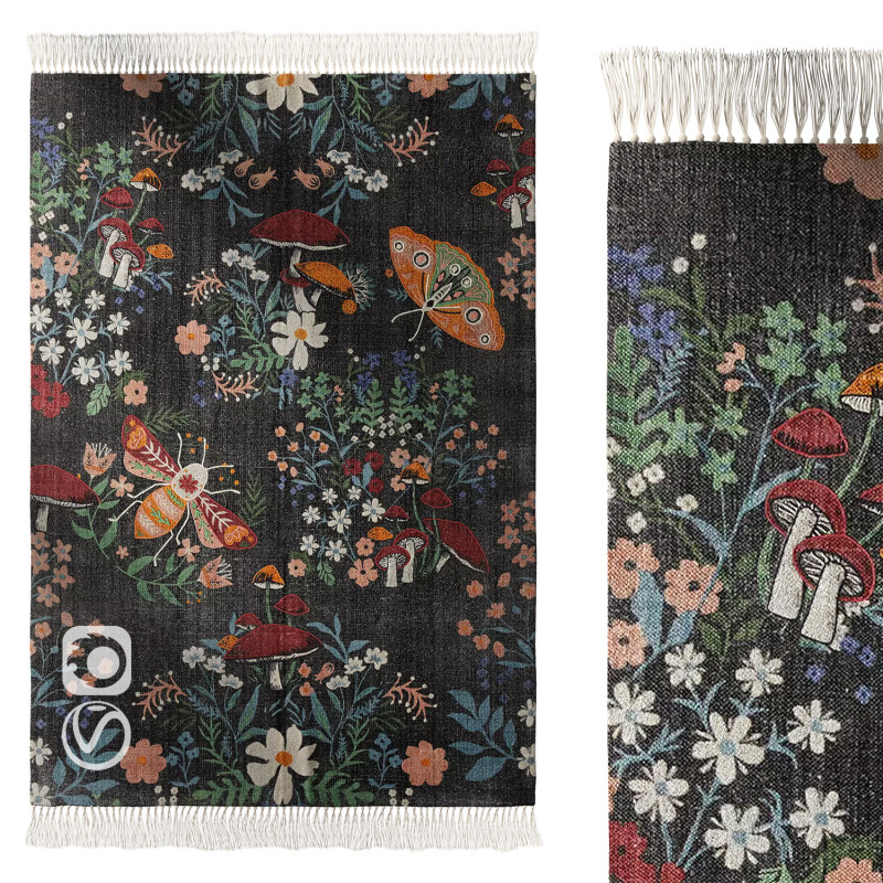 Insect Floral Embroidered Brushed Rug 3D Model .c4d .max .obj .3ds .fbx .stl .blend 