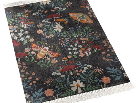 Insect Floral Embroidered Brushed Rug 3D Model