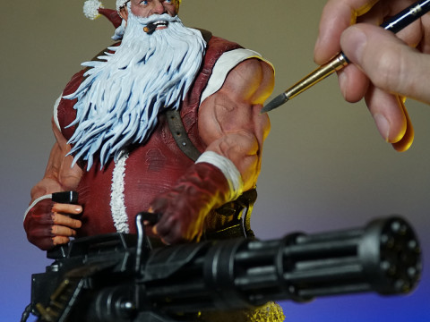 Badass Santa Claus with a Minigun 1-6 scale 3D Print Model 3D Print Model