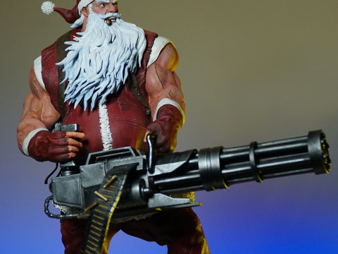 Badass Santa Claus with a Minigun 1-6 scale 3D Print Model 3D Print Model