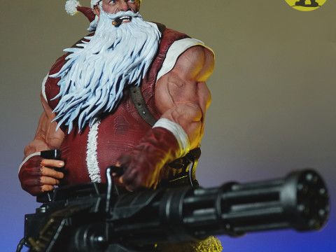 Badass Santa Claus with a Minigun 1-6 scale 3D Print Model Modelo de Impressão 3D