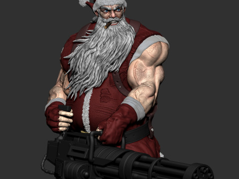 Badass Santa Claus with a Minigun 1-6 scale 3D Print Model 3D Print Model