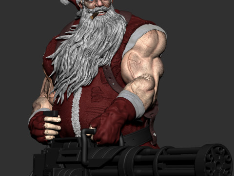 Badass Santa Claus with a Minigun 1-6 scale 3D Print Model 3D Print Model