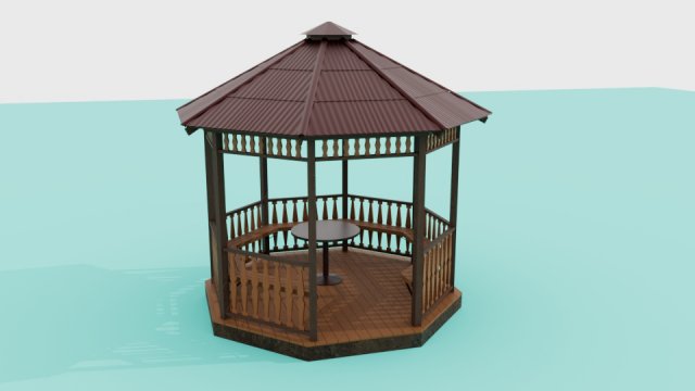 Wooden garden gazebo 3Dモデル .c4d .max .obj .3ds .fbx .stl .blend