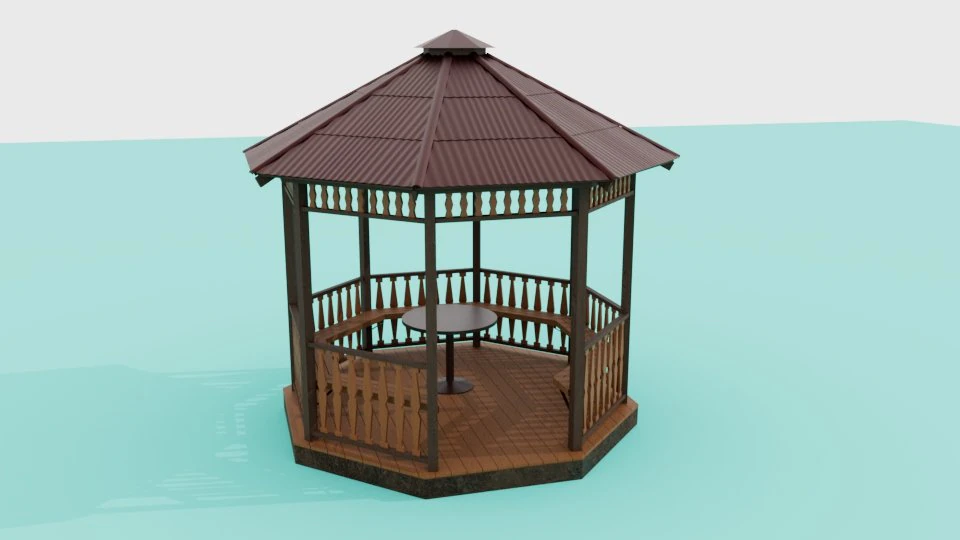 Wooden garden gazebo 3D Model .c4d .max .obj .3ds .fbx .stl .blend 