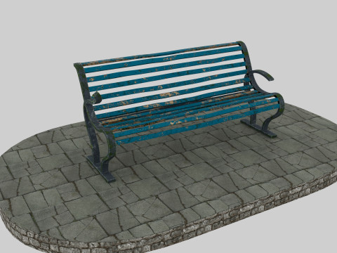 Old blue bench 3D Model
