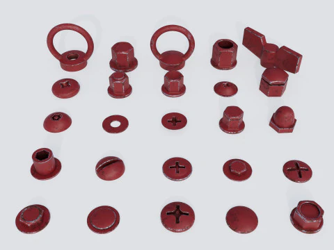 Screws red old 3D Model