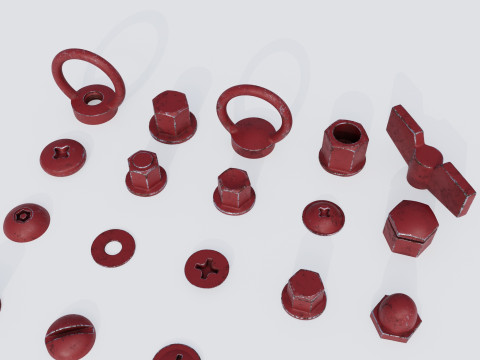 Screws red old 3D Модель