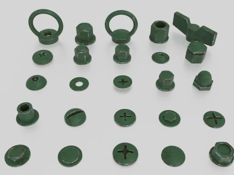 Parafusos verdes velhos Modelo 3D