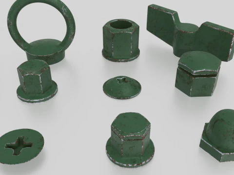 Screws green old 3D Model