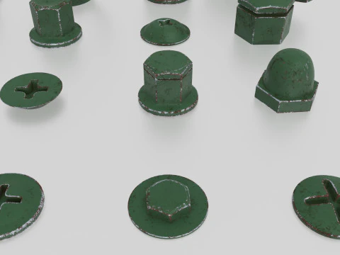 Screws green old 3D Model