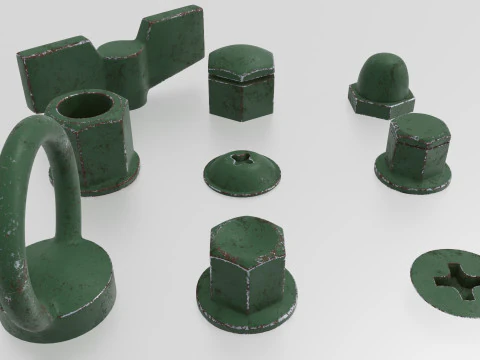 Screws green old 3D Model