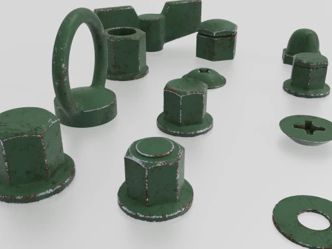 Screws green old 3D Model