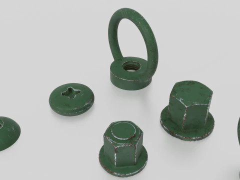 Screws green old 3D Model