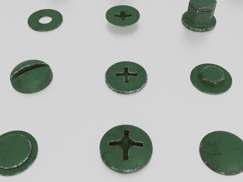 Screws green old 3D Model
