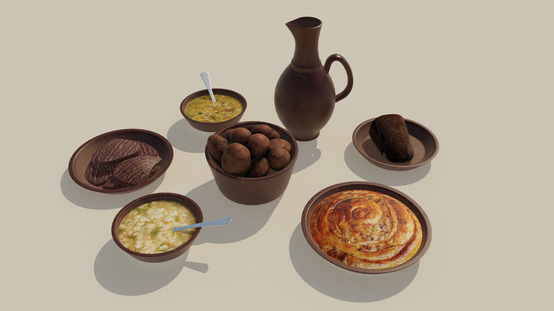 Ceramic tavern food dishes 3D Model .c4d .max .obj .3ds .fbx .stl .blend 