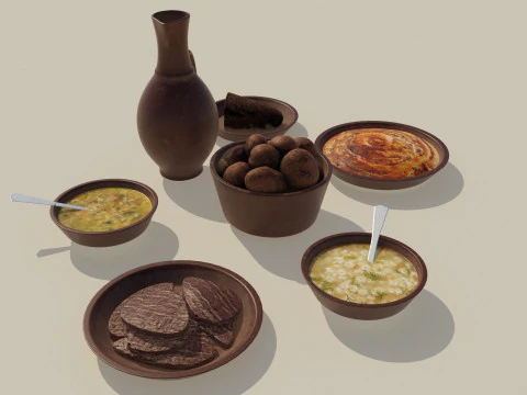 Ceramic tavern food dishes 3D Model