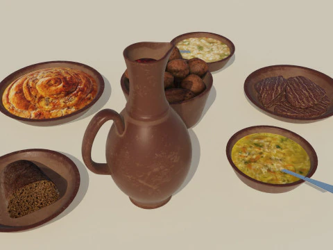 Ceramic tavern food dishes 3D Model