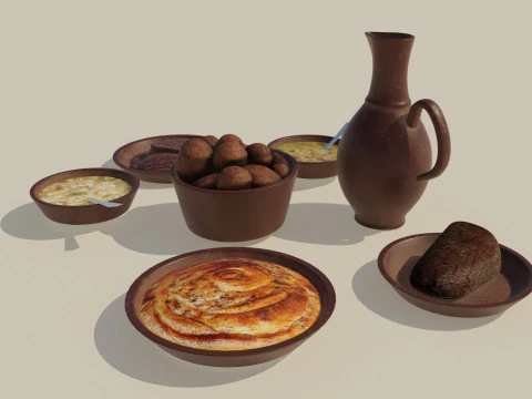 Ceramic tavern food dishes 3D Model