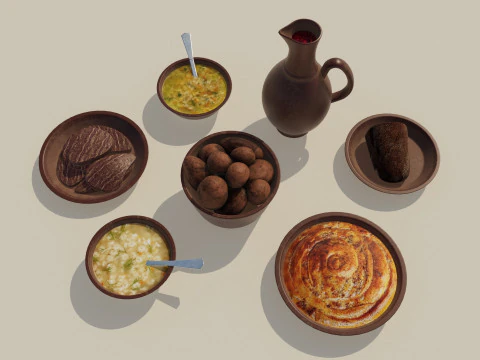 Ceramic tavern food dishes 3D Model