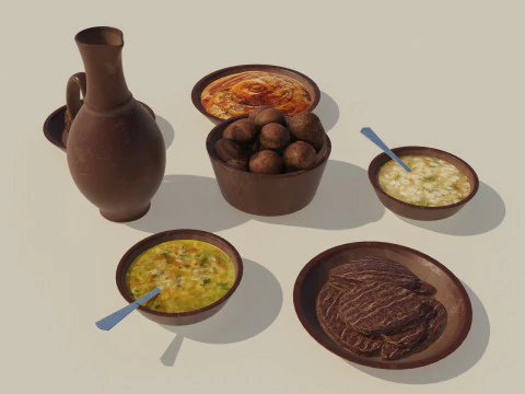 Ceramic tavern food dishes 3D Model