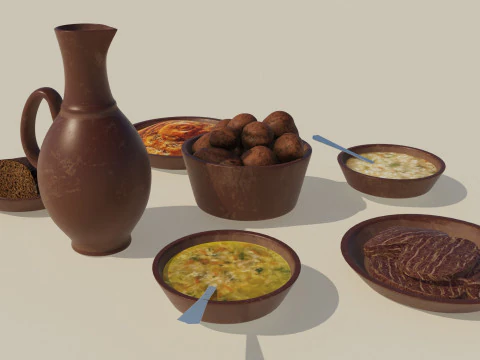 Ceramic tavern food dishes 3D Model