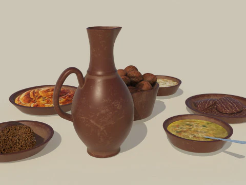 Ceramic tavern food dishes 3D Model