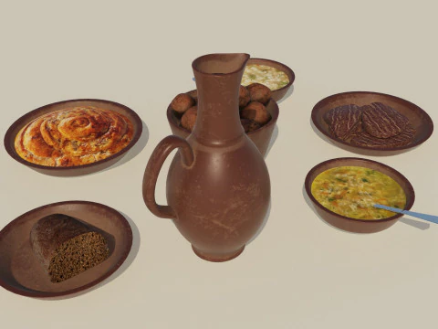 Ceramic tavern food dishes 3D Model