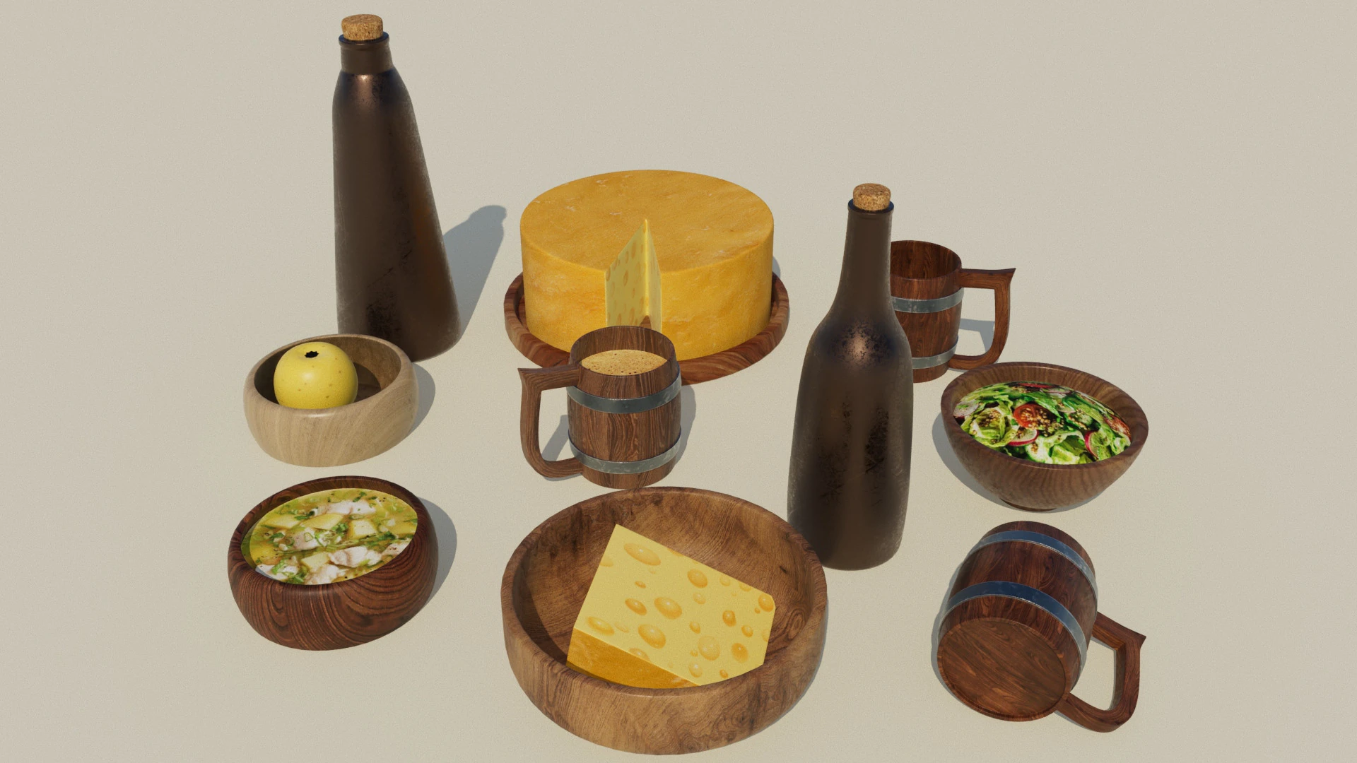 Wooden Tavern Utensils 3D Model .c4d .max .obj .3ds .fbx .stl .blend 