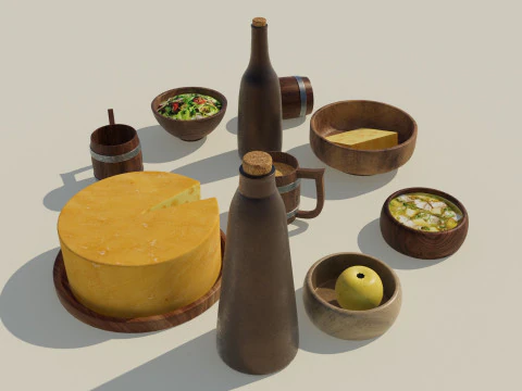 Wooden Tavern Utensils 3D Model