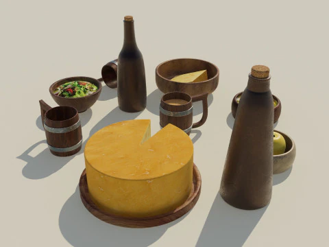 Wooden Tavern Utensils 3D Model