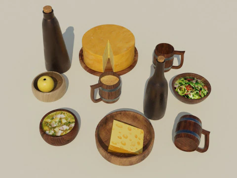 Wooden Tavern Utensils 3D Model
