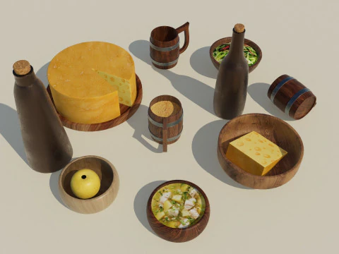 Wooden Tavern Utensils 3D Model