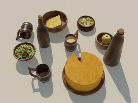 Wooden Tavern Utensils 3D Model