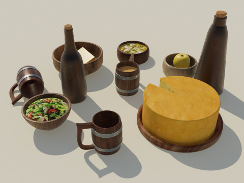 Wooden Tavern Utensils 3D मॉडल