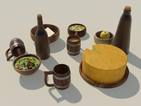 Wooden Tavern Utensils 3D Model