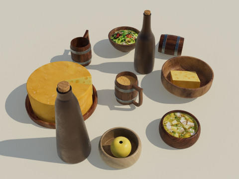 Wooden Tavern Utensils 3D मॉडल