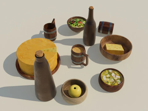 Wooden Tavern Utensils 3D Model