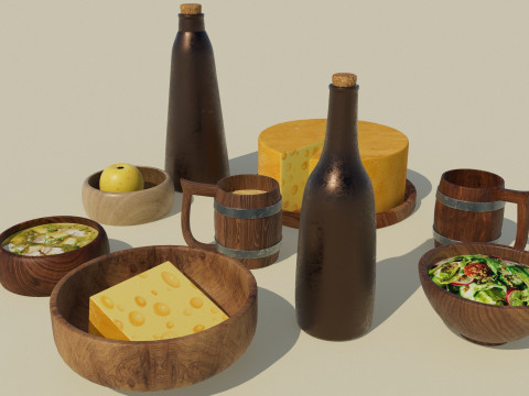 Wooden Tavern Utensils 3D मॉडल