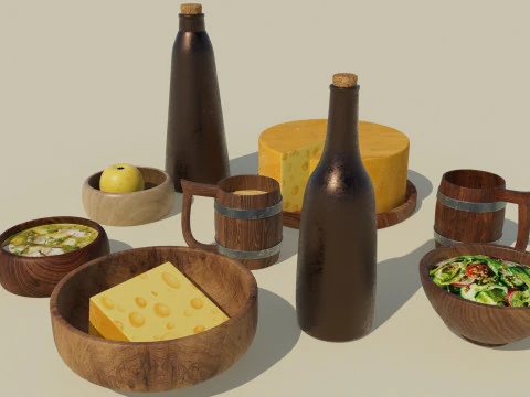 Wooden Tavern Utensils 3D Model