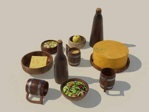 Wooden Tavern Utensils 3D Model